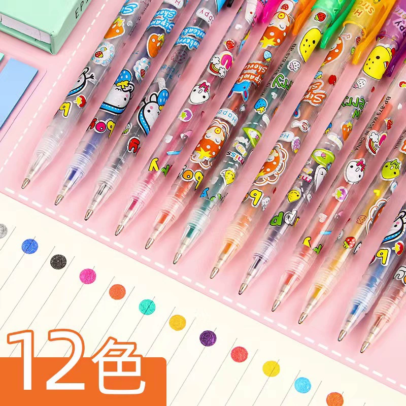 Flashing fluorescence highlighter, coloured pencils, rollerball pen, scheduler