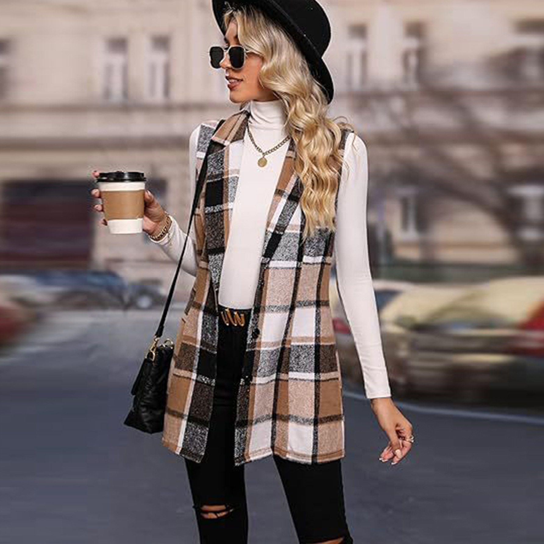 2026 otoño y invierno transfronterizos ropa de mujer Europa y América Amazon estación independiente un solo botón chaleco de collar chaqueta de lana a cuadros image 8