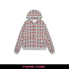 Fudge Pink 25秋季新品美式复古辣妹个性图案连帽卫衣开衫