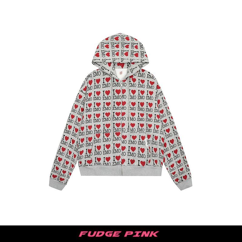 Fudge Pink 25秋季新品美式复古辣妹个性图案连帽卫衣开衫|undefined