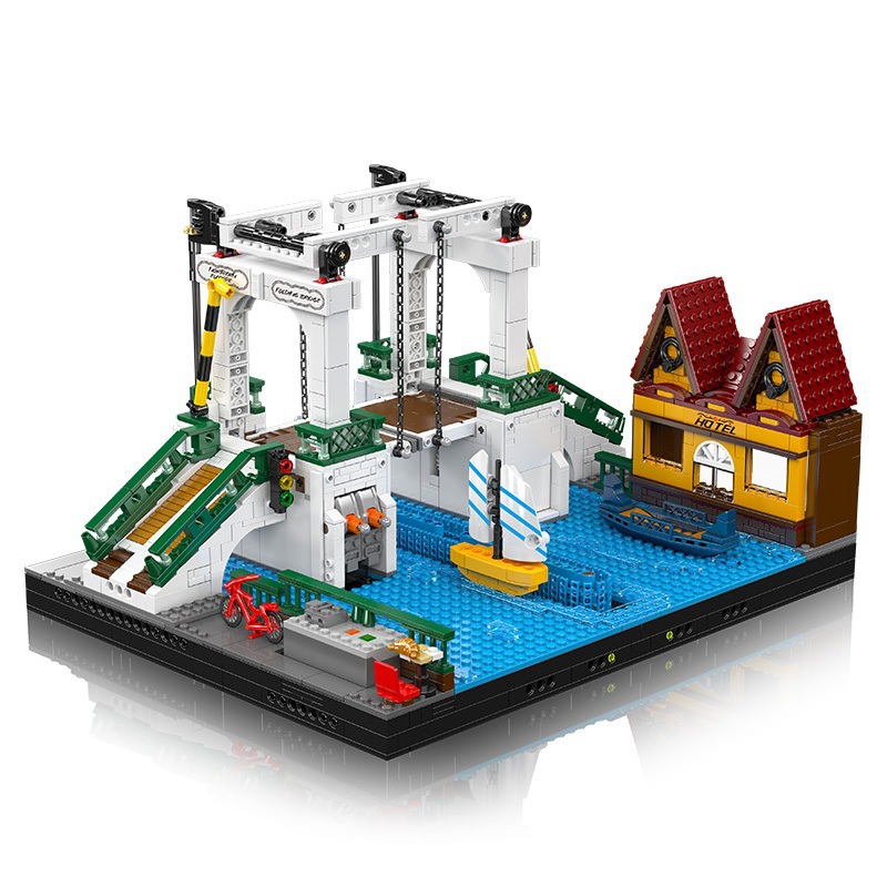 16068 ciudad nórdica puente plegable eléctrico colección de joyas para niños y niñas regalos