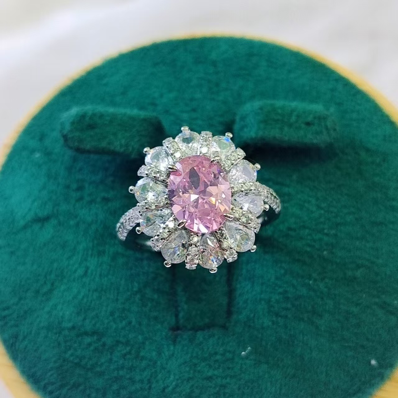 Exaggerated Orange Zirconia Flower Ring Vintage Adjustable Ring_voghion.com