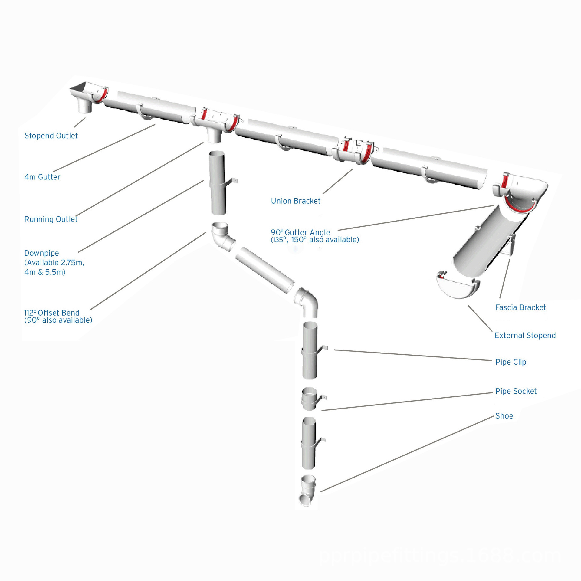pvc天沟落水系统 檐沟 半圆pvc圆管别墅落水系