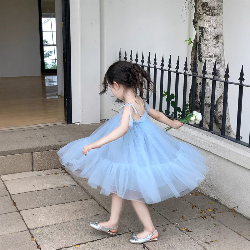 Super Fairy Girl's Mesh Sling Skirt 2025 Summer New Korean Style Children's Solid Color dress Girl's Princess Skirt