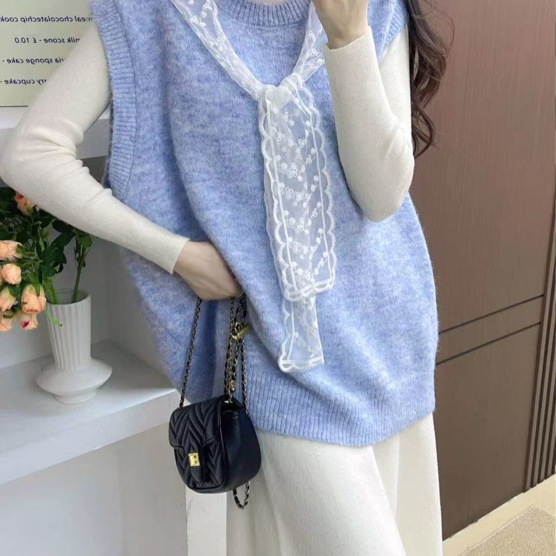 Nuevo microgordo mm camiseta de punto suéter chaleco de punto clip caballo chaleco sin mangas ropa de mujer suelta delgada perezosa plegada