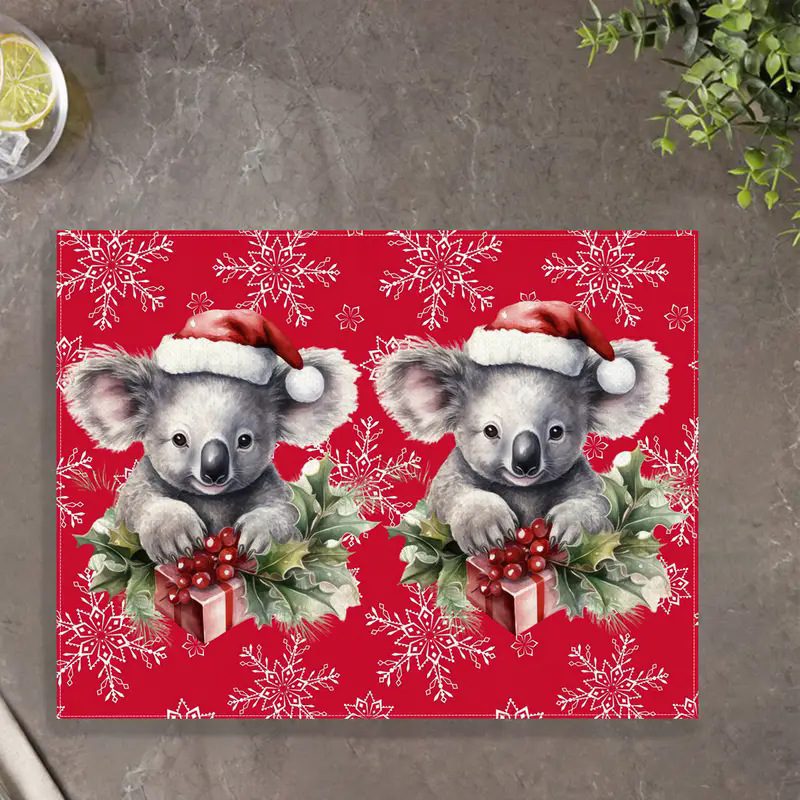 Manteles individuales navideños de lino estampado, decoración de mesa resistente al calor