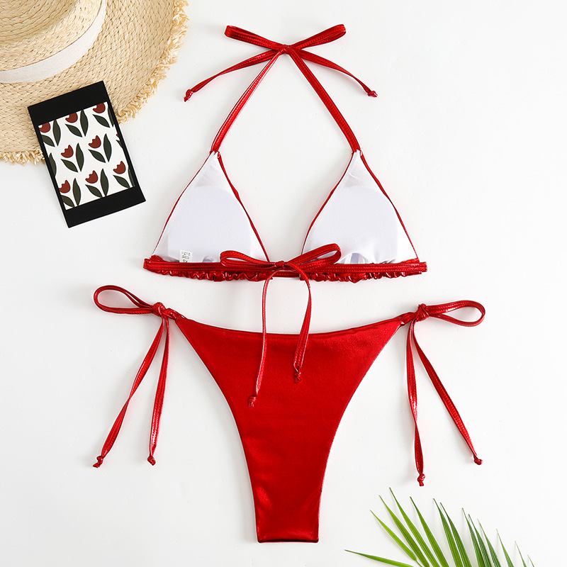 92g Weight Sexy Feel Of Sensation Bikini Panties Style Polyester Fabric Type 2 Pieces Set Quantity Swimming Pool, Beach Occasion Solid Color Pattern Women's Gender Women's Solid Color 2 Pieces Set Bikinis Swimwear 15