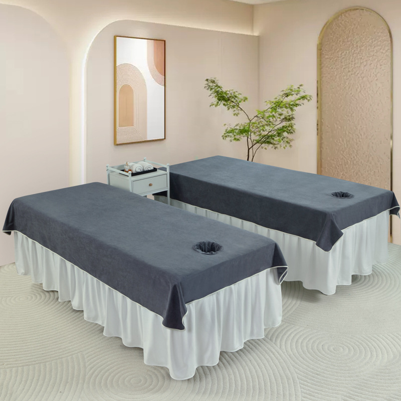 Thickened Four Seasons High-grade Baby Velvet Solid Color Beauty Bed Sheet Single Piece Foot Bath Massage Massage SPA Special with Hole