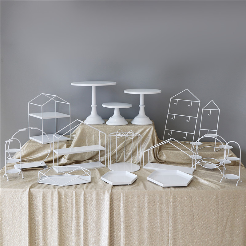 Decoración de hierro forjado blanco estante de exhibición bandeja de pastel estilo europeo estante de té de la tarde estante de refrigeración de comida fría estante de almacenamiento