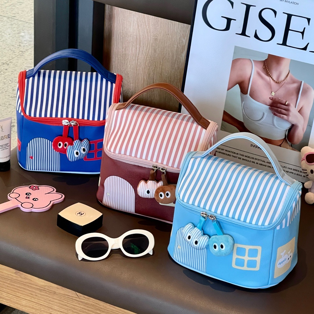 Nueva bolsa de cosméticos de casa linda de dopamina, bolsa de almacenamiento portátil de viaje de lavado portátil de gran capacidad, almacenamiento de partición