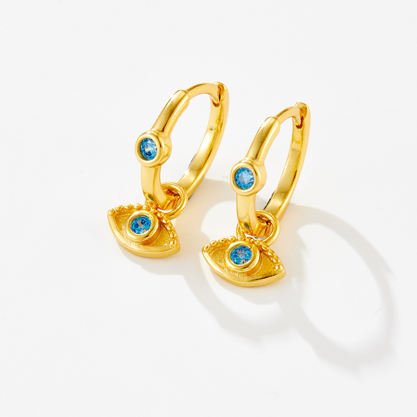 18K Real Gold Plated, Platinum Plated Plating Material Zircon Inlay Material 1 Pair 18K Gold Plated 925 Sterling Silver Devil's Eye Drop Earrings