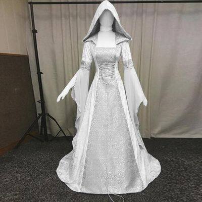 Cross Border 2022 Simple Women cos Clothing Medieval Retro Style Wedding Dress 4 Color Hooded Tunic Dress cospla