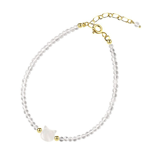 Face-cut White Crystal Shell Cat Bracelet for Women, Unique Design, Friend Bracelet, Sweet Feeling Mother-of-pearl Bracelet