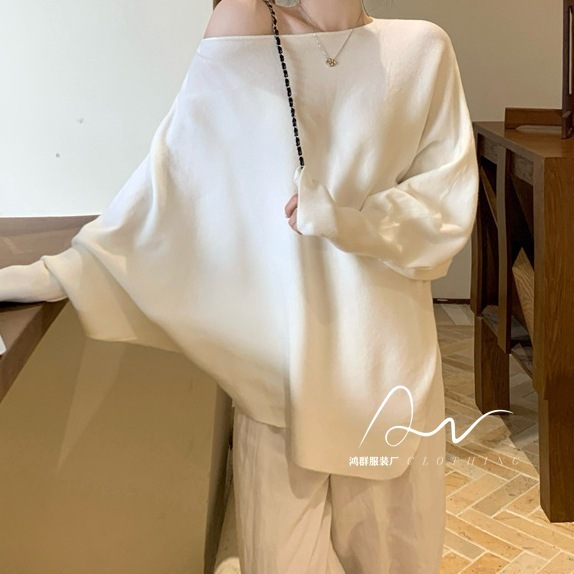 新款宽松蝙蝠袖毛针织女秋冬软糯慵懒感百搭上衣奶杏色卡其色咖色|undefined