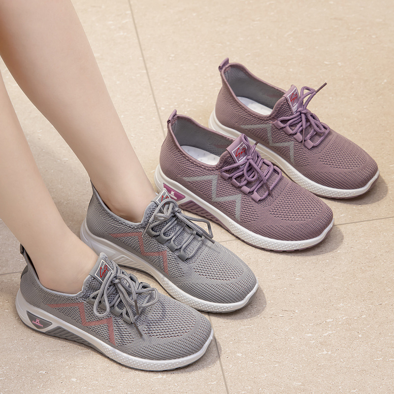 Zapatos Deportivos Casuales Transpirables para Mujer, Primavera 2024, Zapatos Deportivos de Punto, Fabricante de Zapatos para Mujer, Venta al por Mayor, Parte Superior Baja, Transpirables y Cómodos