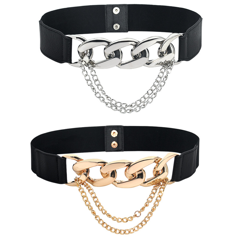 Cinturón elástico decorativo elástico cadena cintura sello moda partido vestido traje abrigo apretado en stock marea