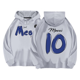 Cross-border autumn and winter American fashion men's and women's same style football star printed round neck loose fleece-lined sweater wholesale