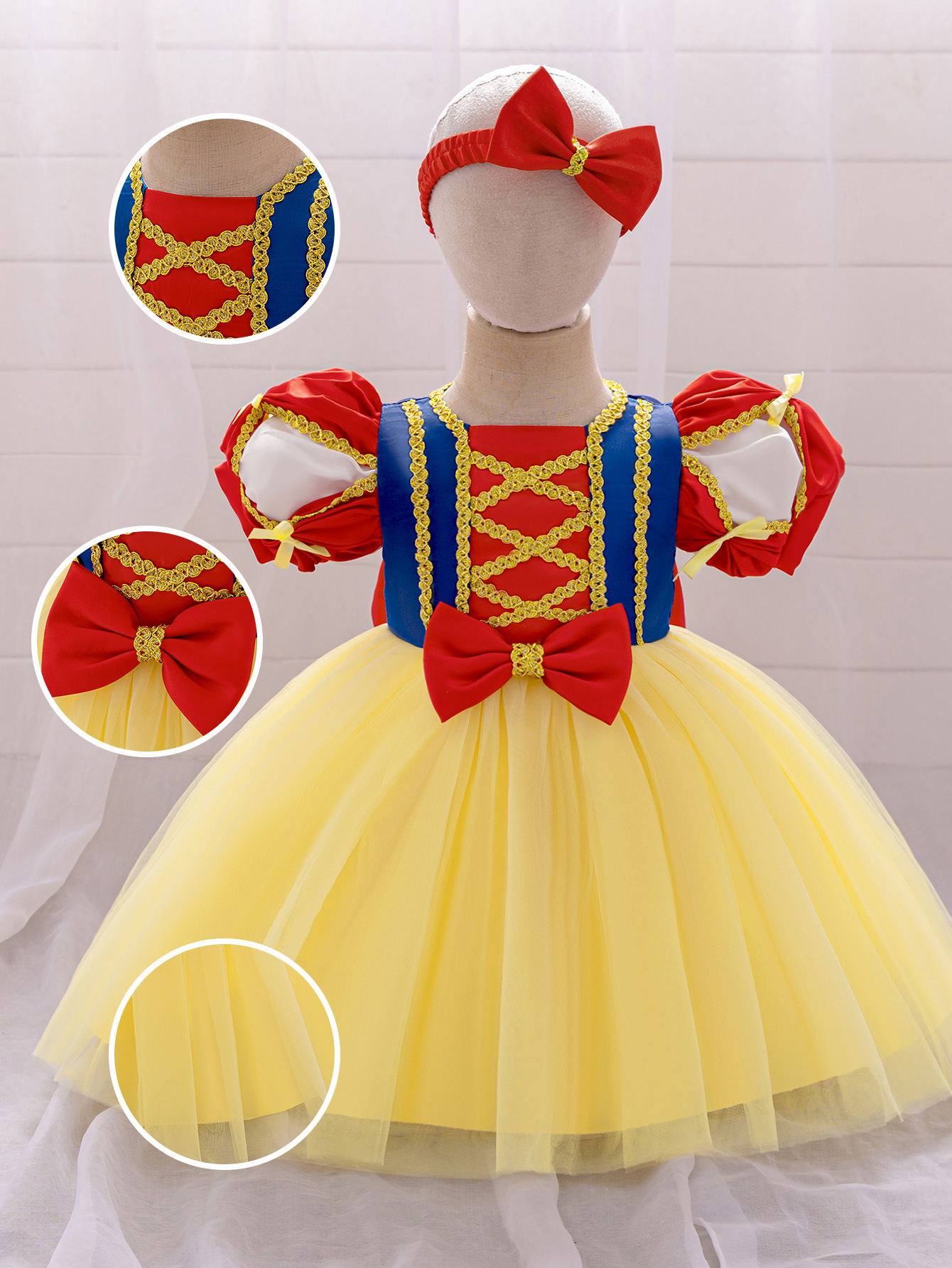 Blancanieves ropa de espectáculo para niños niñas linterna de tela de malla vestido de satin vestido de cumpleaños image 3