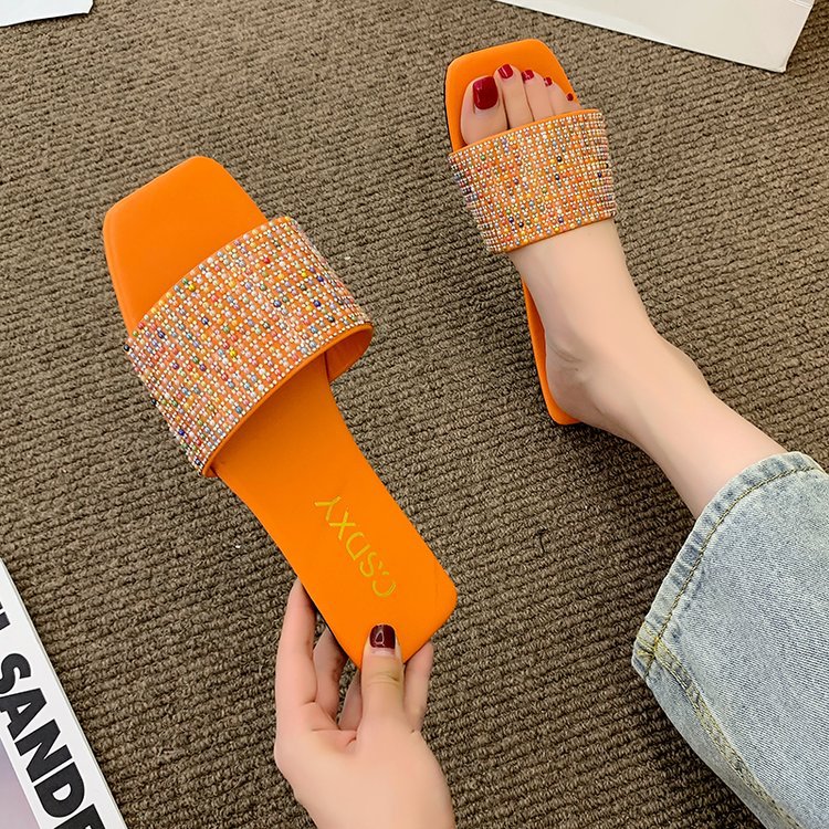 Water Diamond for Women's Outwear 2024 Summer New Fashion, Casual, Comfortable French Small Fragrant Cool Slippers_voghion.com
