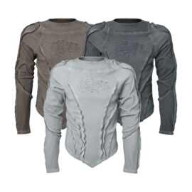 欧美高街潮牌废土风上衣水洗做旧工艺解构V领设计街头时尚长袖