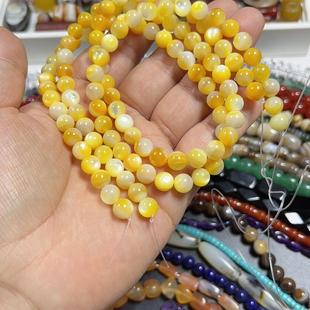 7mm Natural Deep Sea Yellow Disc Shell Beads, One Piece 38cm Long Semi-Finished Loose Beads