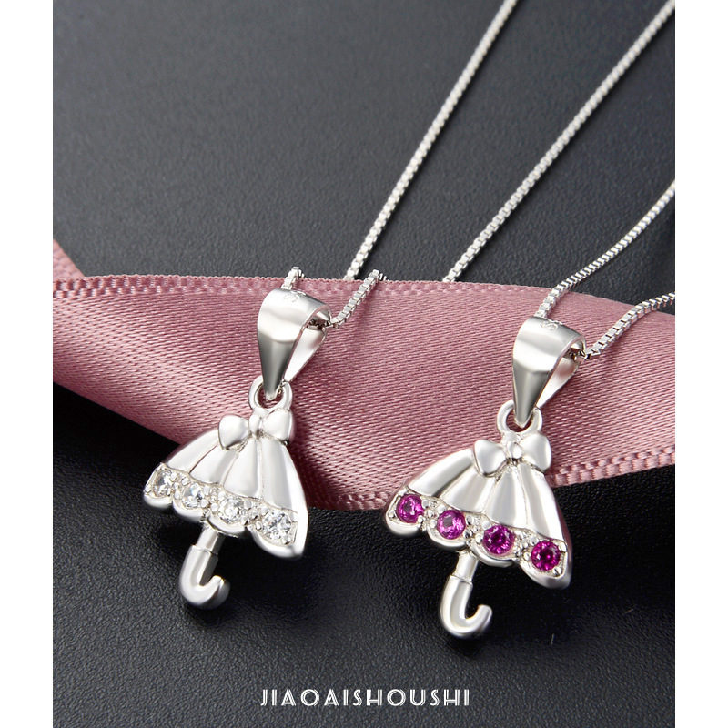 Colgante de paraguas de plata esterlina S925 coreana para mujeres personalidad simple y creativa cadena de clavícula temperamento nicho estilo de diseño collar de moda