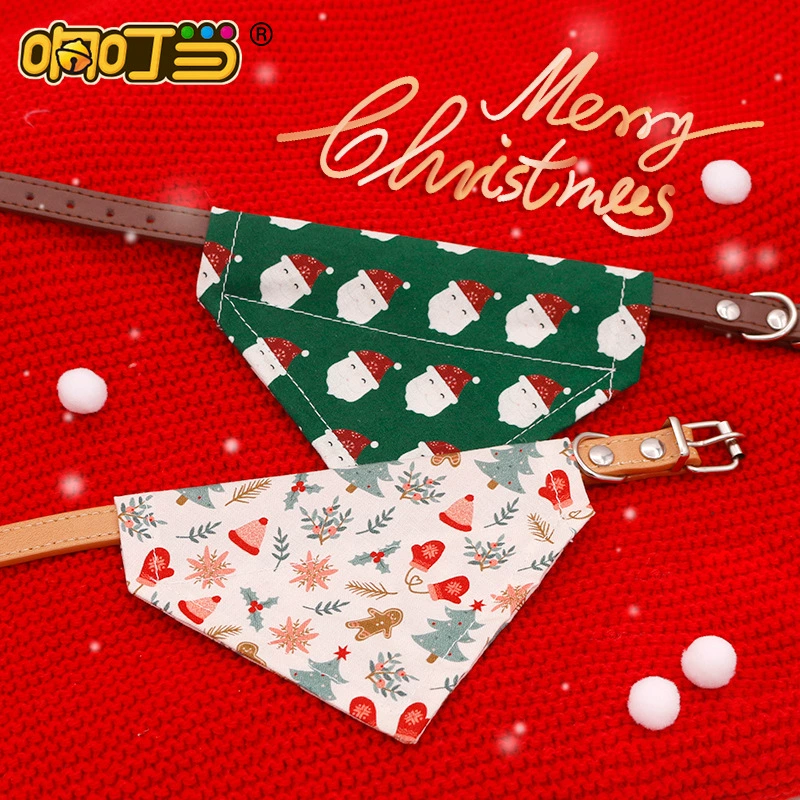 Принадлежности для домашних животных полотенце для слюны кошки и собаки мультяшное хлопковое треугольное полотенце Тедди Акита собака кошка Рождественский ошейник можно вытащить