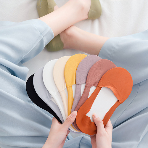 Ice silk invisible socks women's boat socks summer thin solid color silicone non-slip non-falling low-cut shallow mouth high-heeled shoes socks