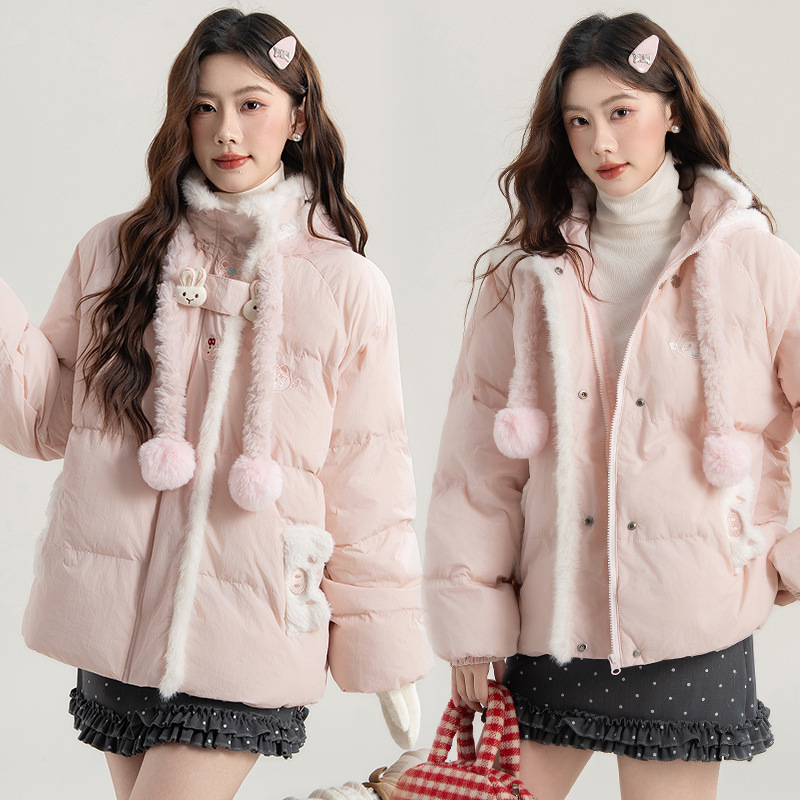 2025 Real Shot Cute Piggy Stuffed Hooded Cotton Jacket Women's Winter New Embroidery Sweet Plus Velvet Cotton Jacket
