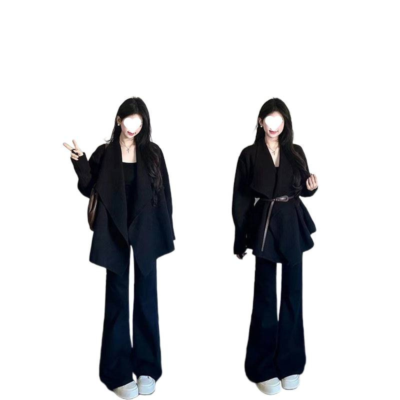 套装女春季2025新款韩系减龄高级感收腰针织毛衣外套高腰阔腿裤潮|undefined