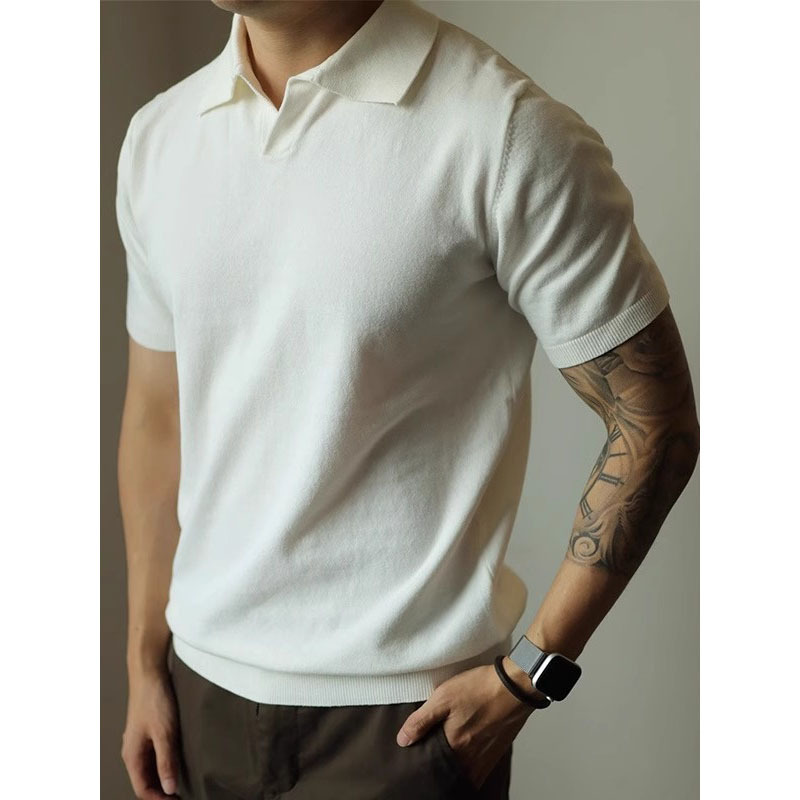 Camisa POLO suéter de manga corta para hombre seda de hielo transpirable con cuello en V de lujo ligero casual de negocios versión coreana marea comercio exterior transfronterizo al por mayor image 6