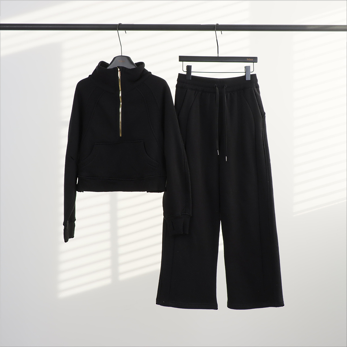 Women's Stand Collar Half-Zip Hoodie Sweatsuit Set Fleece-Lined Scuba Jacket Joggers Casual Sportswear_voghion.com