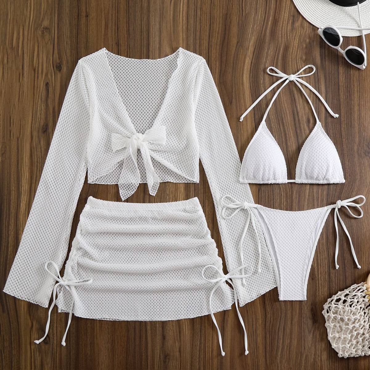 2025 New European and American Sexy Pure Color Split Bikini Foreign Trade Cross-Border Amazon Aliexpress Tethered Bikini