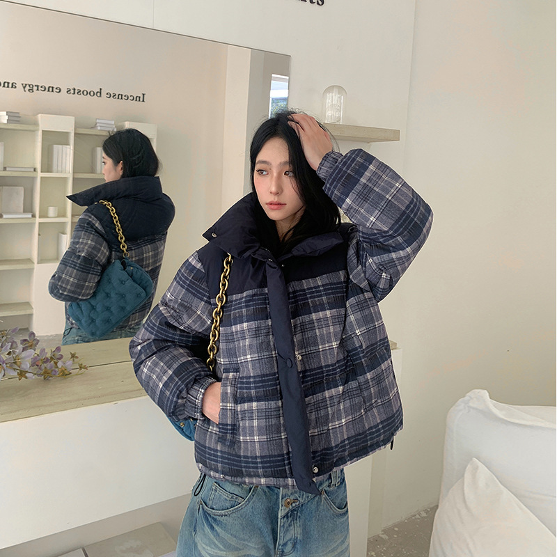 2025 ropa de algodón de plumón ropa de algodón corta impresión coreana nuevo cuello de pan chaqueta de algodón nicho chaqueta de invierno mujer