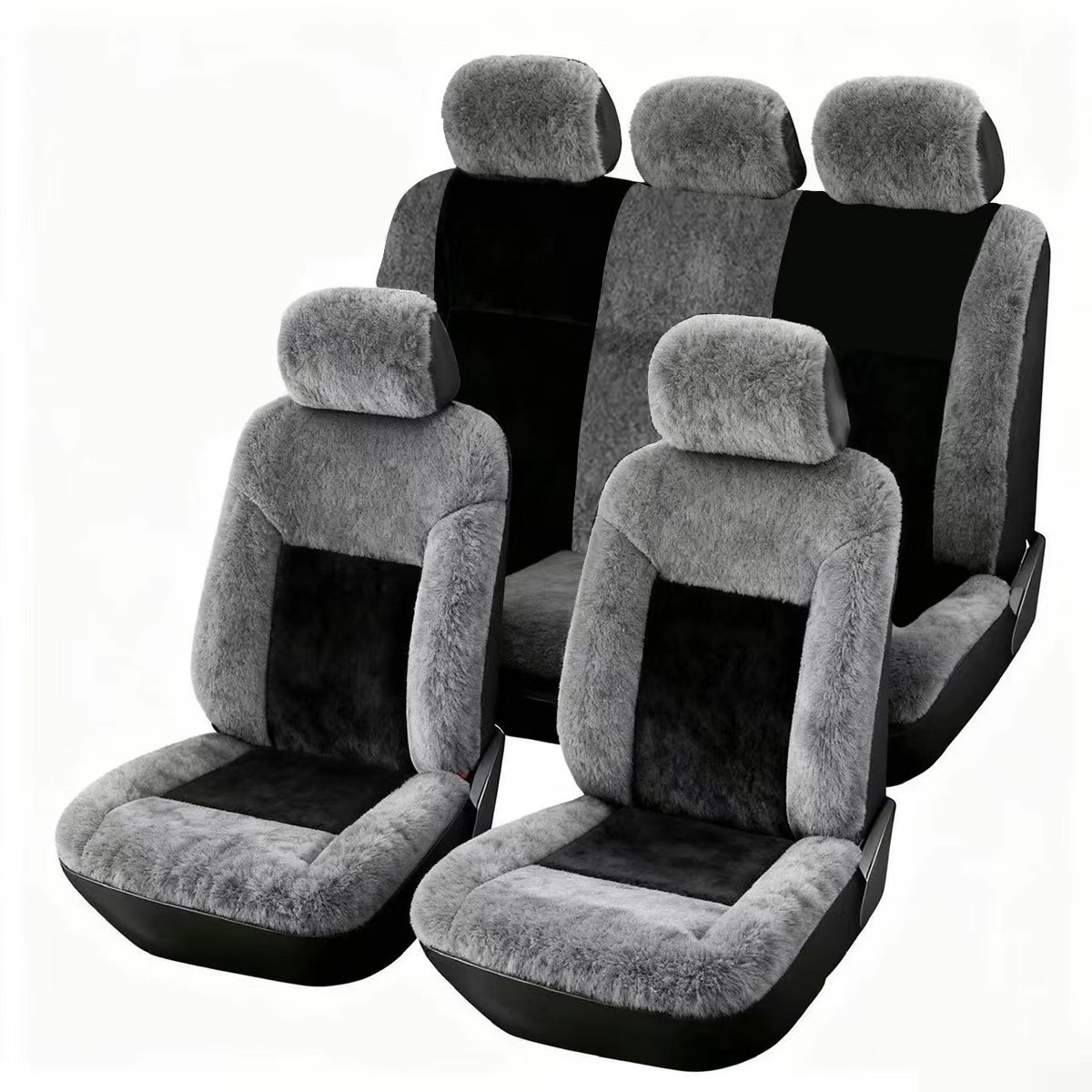 Invierno negro-medio de color de peluche cubierta de asiento de automóvil calentamiento cojín de asiento universal cubierta de asiento de automóvil image 6