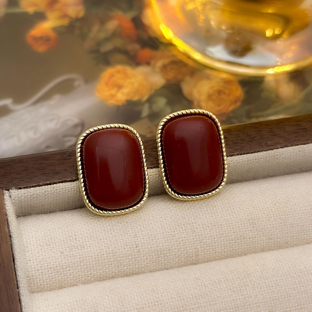 Pinzas para las orejas geométricas vidriadas retro francesas, sin orejas, lujo ligero, pendientes de temperamento de alta gama, accesorios para las orejas simples de moda para mujeres