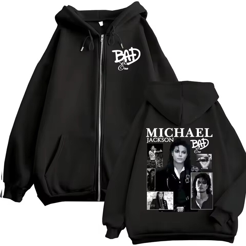 【Cross-border European size】Popular Michael Jackson Bad Times Zipper Hoodie for Men and Women Harajuku