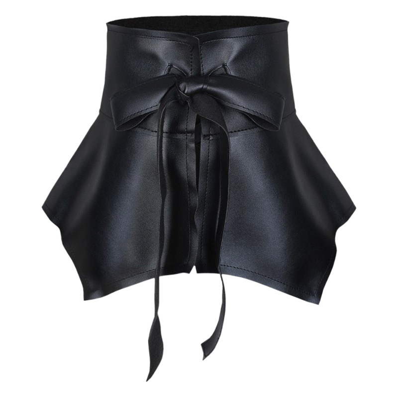 Venta al por mayor transfronteriza falda con volantes sello de cintura súper ancha falda de cuero anudada con cordones de la moda de las mujeres cinturón de falda corta decorativa