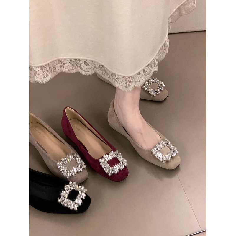 Ocean One French-style rhinestone elegant height-increasing women's shoes for autumn and winter, square-toed, high-end, versatile commuter shoes