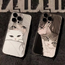 情侣猫咪手机壳全包适用苹果iPhone15pro手机壳小米vivo华为oppo