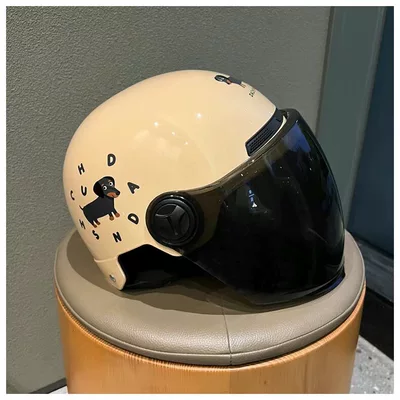 Motosiklet kaskı (dəbilqə) C Electric Vehicle Helmet Cute Safety - one-size-fits-all-khaki-brown-long-mirror