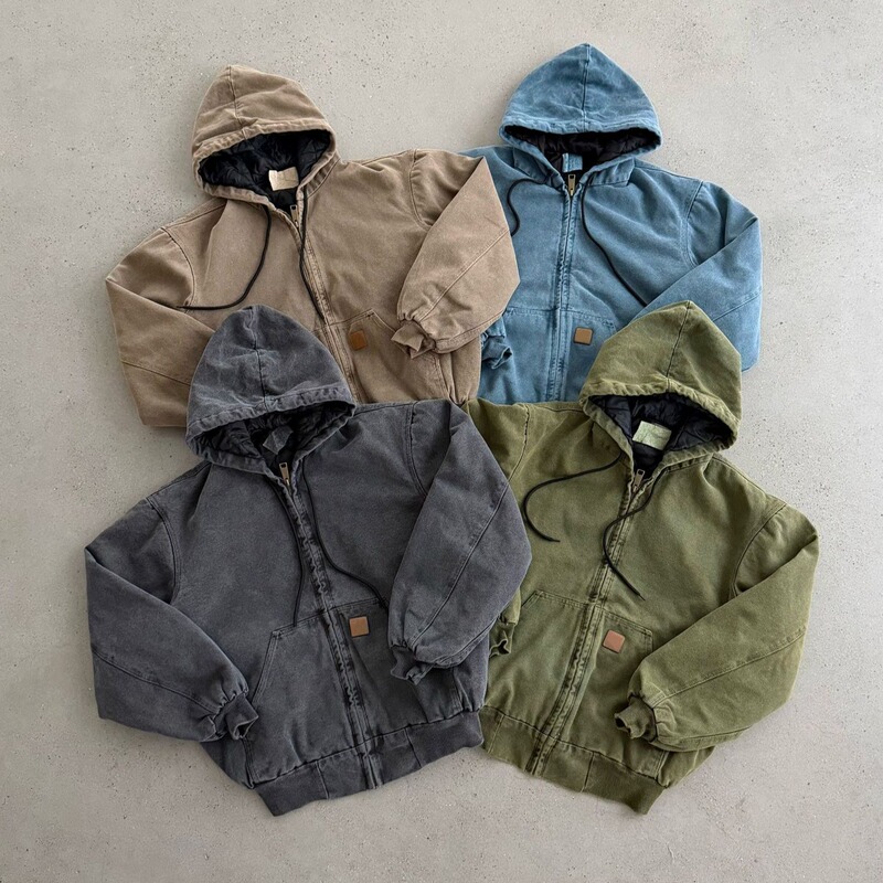 In Stock: Heavyweight Vintage J130 American-Style Hooded Washed and Distressed Canvas Cotton Jacket, Unisex In Stock: Heavyweight Vintage J130 American-Style Hooded Washed and Distressed Canvas Cotton Jacket, Unisex