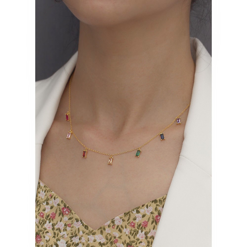 3g Weight 0.03µm Gold Plating Thickness Electroplating Gold Plating Process Spring Ring Trigger Clasp Closure Clasp Closure Type 18K Real Gold Plated, Platinum Plated Plating Material 925 Sterling Silver Zircon Inlay Square Necklace