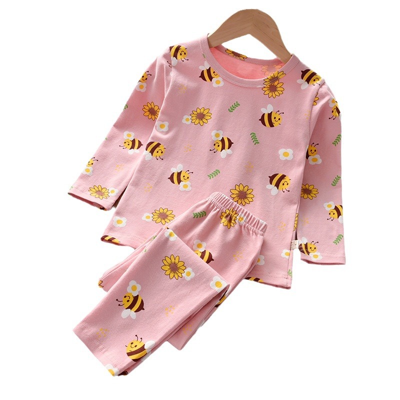 (2개) 어린이 홈 의류 봄과 가을 소녀 서양식 면화 2021 가을 겨울 어린이 의류  소녀의 긴 소매 홈 잠옷 세트