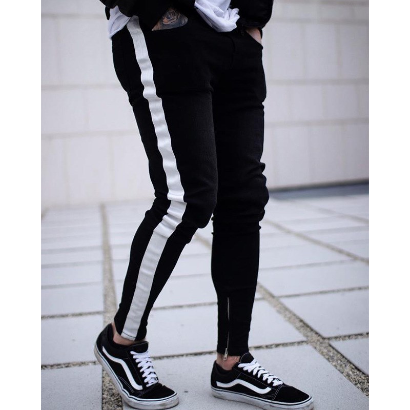 Fashion men's skinny jeans black casual...