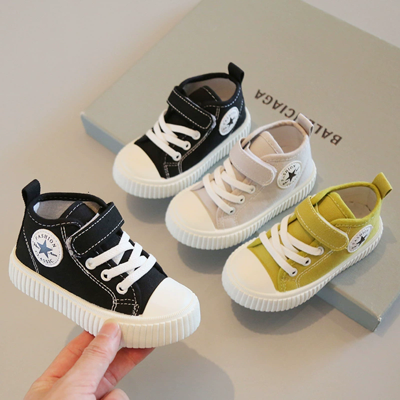 Детская парусиновая обувь с высоким берцем, весна-осень 2021, новая повседневная обувь для мальчиков, нескользящие кроссовки для девочек, детская обувь на мягкой подошве
