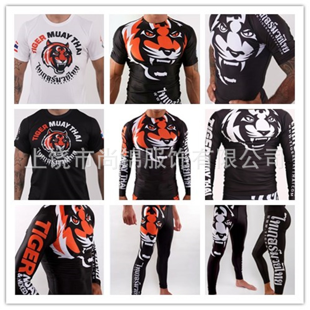 Muay Thai Tiger Bodysuit Men's Mma Comprehensive Fighting Training Suit Sanda Fighting Fitness Running Sports T-Shirt Wholesale