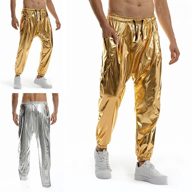2025 Spring/Summer European Size Amazon Jogger Sweatpants Gold Foil Elastic Long Pants Men's Casual Pants Men's Sweatpants