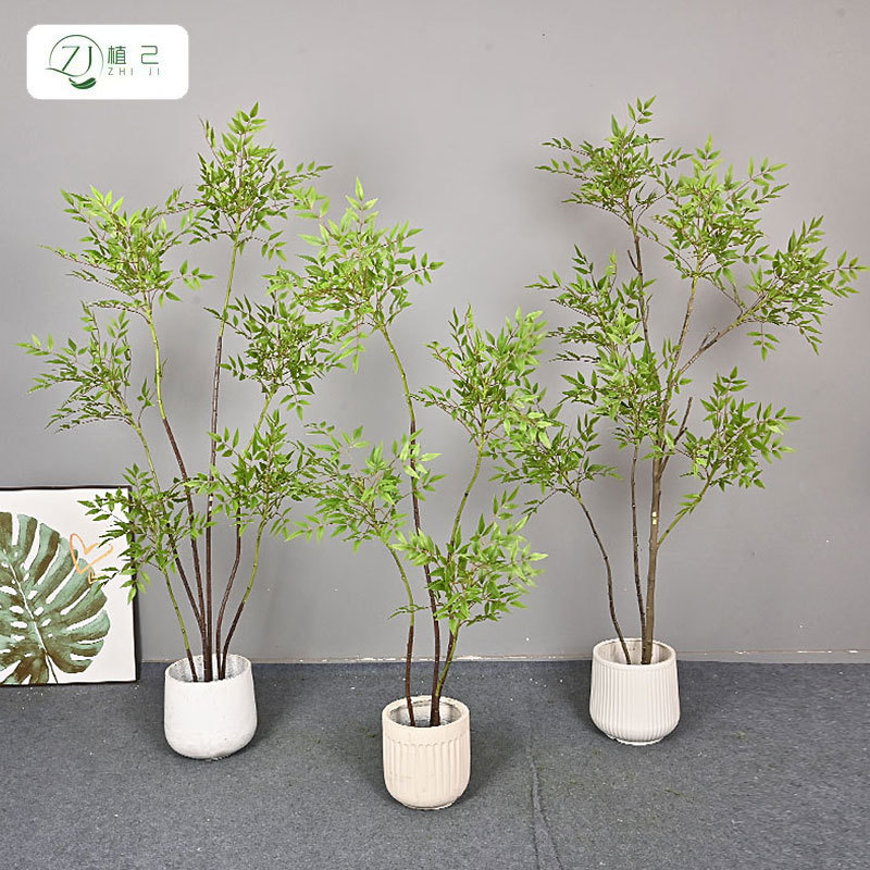 偽の緑の植物、模擬南天竹、屋内鉢植えのトップ10の功績、大型床置き装飾品、リビングルームの軽い豪華なバイオニック植物|undefined
