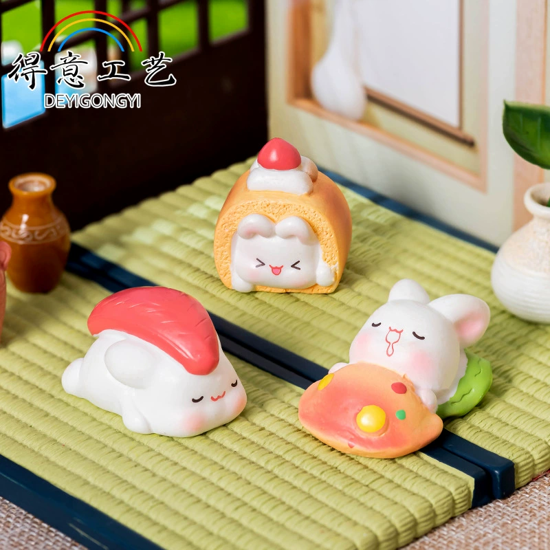 Микро-пейзаж, милый cartoon кролик, настольная Resin-декорация, ногтевая décoration, домашний декор